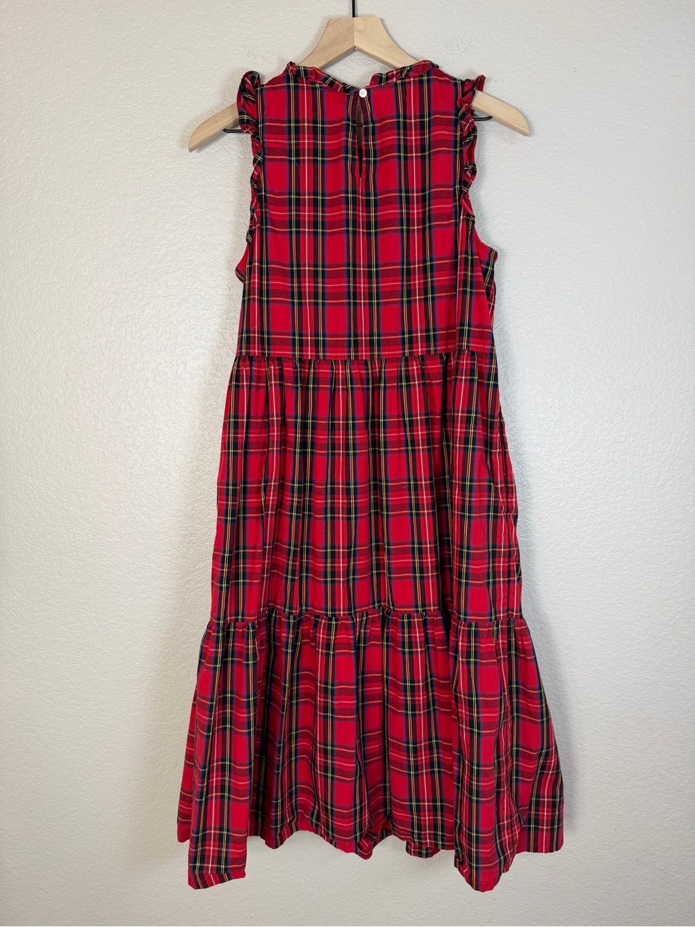 J Crew Christmas Holiday Tartan Red Plaid Ruffle Tiered Midi Dress size 8 $118 - Picture 8 of 13